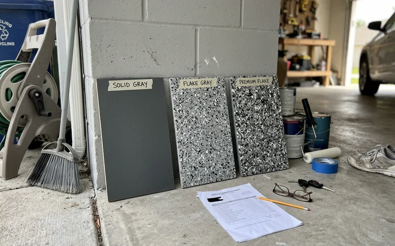 Garage floor system price tiers shown as three labelled bands