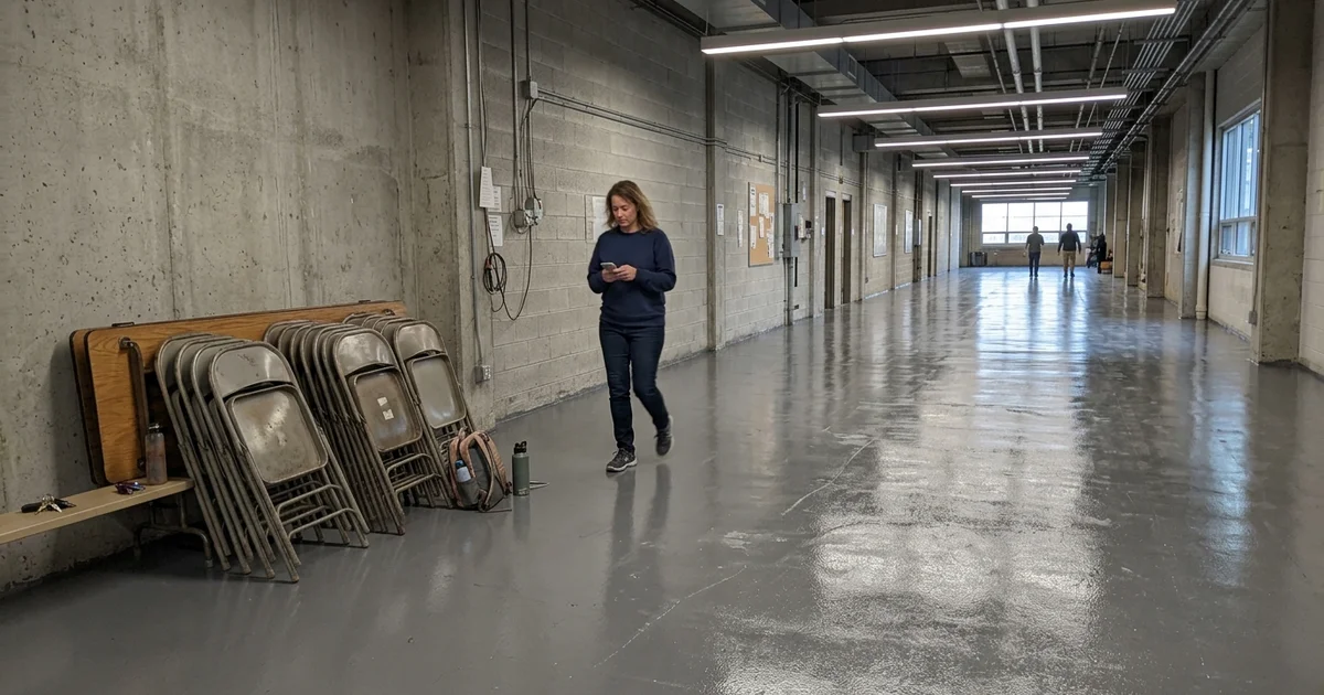 Wide view of a finished 5,012 sq ft public building floor coated in seamless grey epoxy