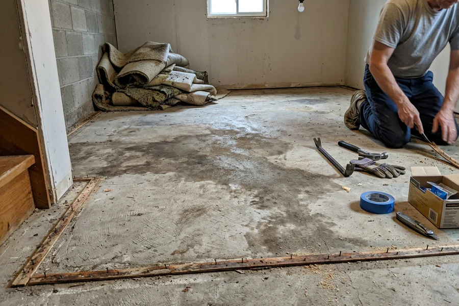 Before: Basement Floors transformation