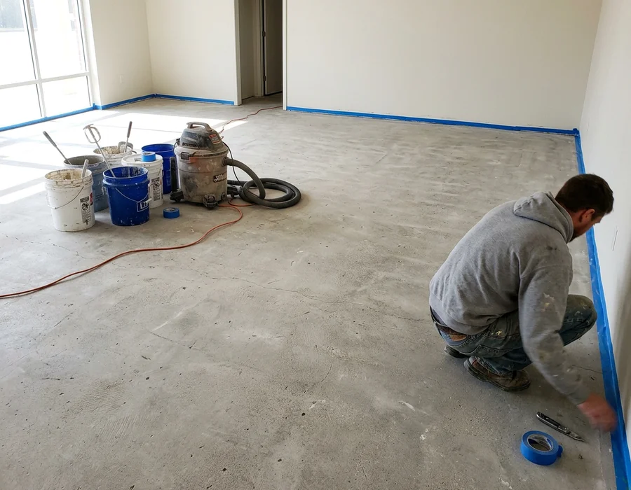 Prepared concrete floor ready for a metallic epoxy pour