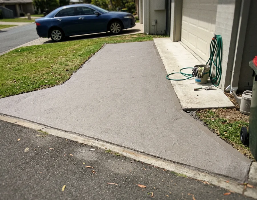 Completed textured driveway coating with crisp edges