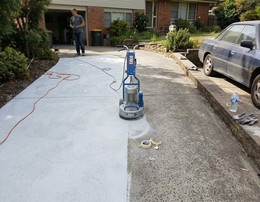 Driveway mid-project, half prepared and half untouched