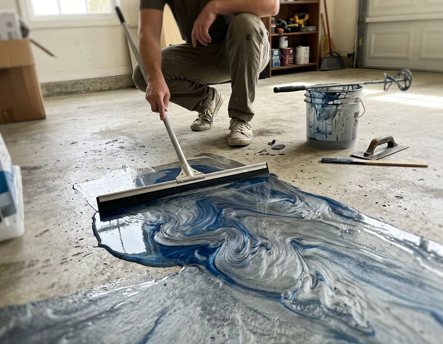 Metallic epoxy being spread with two pigments swirling together
