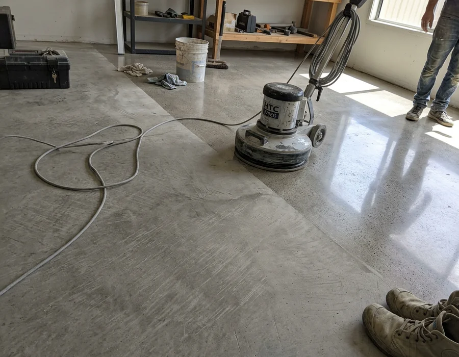 Mid-polish line between ground and polished concrete