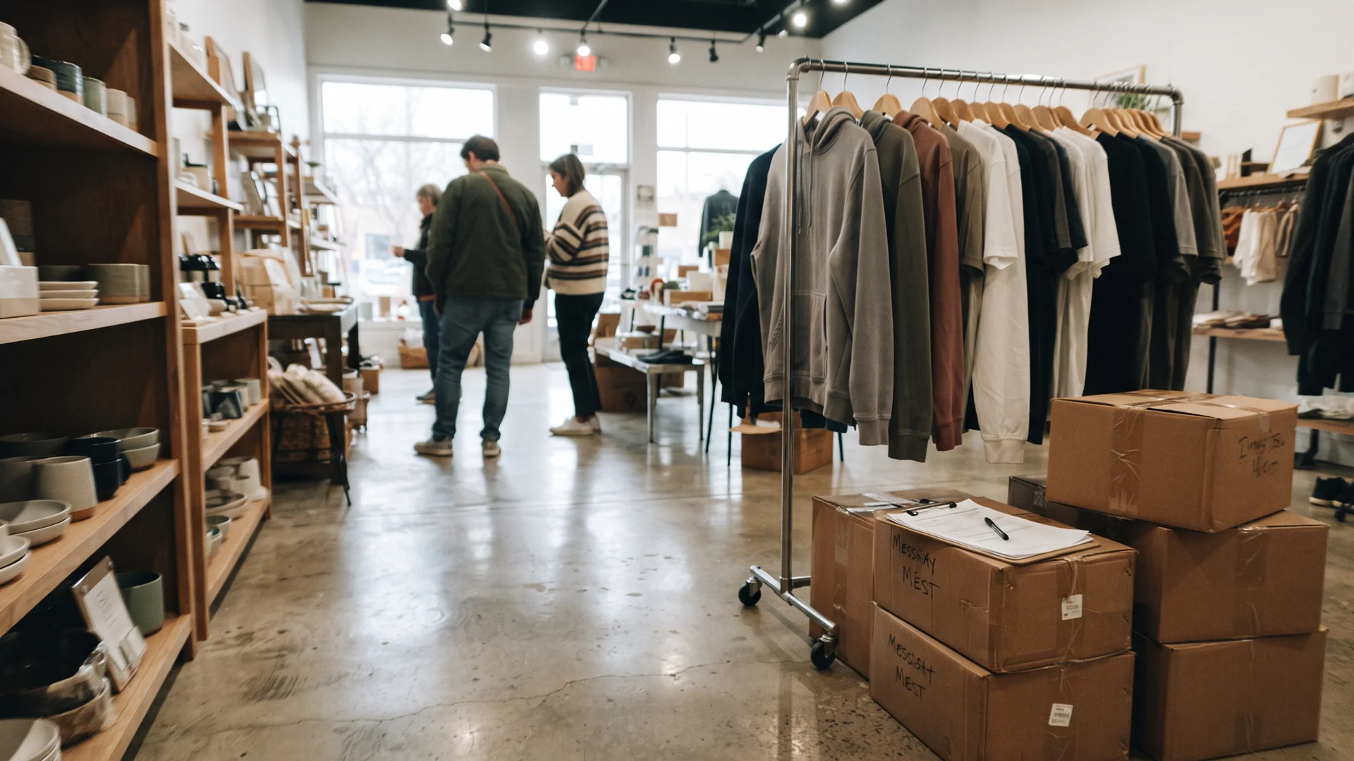 Polished concrete floor in an open-plan retail space with a satin sheen
